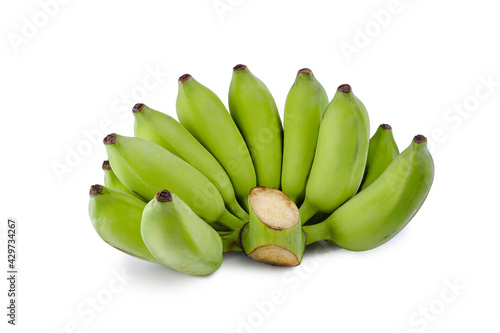 Green bananas isolated on white background. Clipping path.