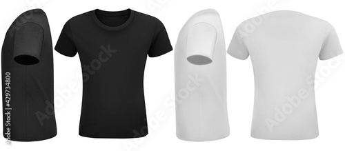 Shirt mock up set. Sport blank shirt template front and back view. Black, gray and white front design. Vector template. photo