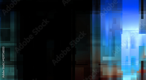 Futuristic abstract geometric wallpaper. Geometrical colorful shapes. Rectangular shapes background. Digital illustration of a tech layout.