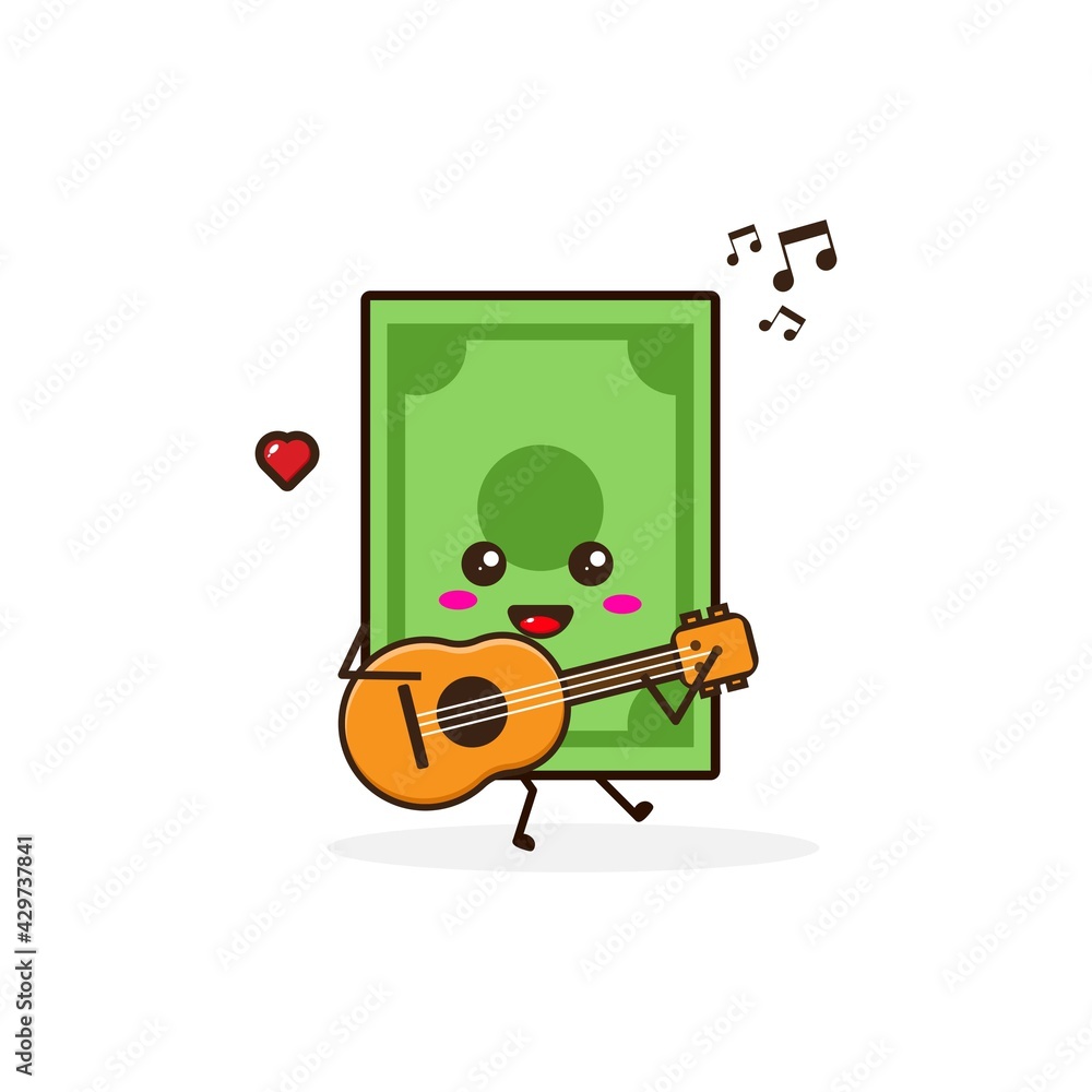 Money play guitar cute character illustration