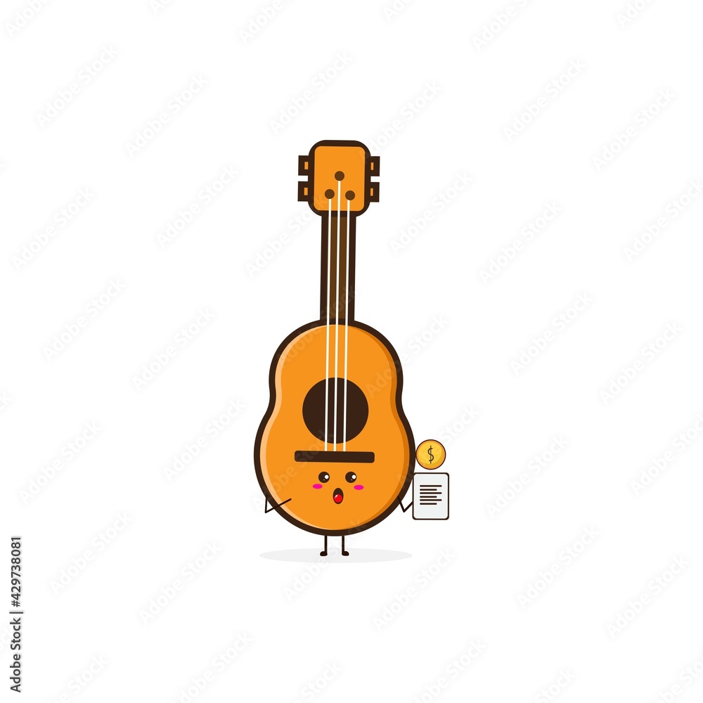 Guitar with magnet coin cute character illustration