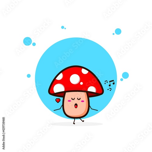 Red mushrooms sing cute character illustration