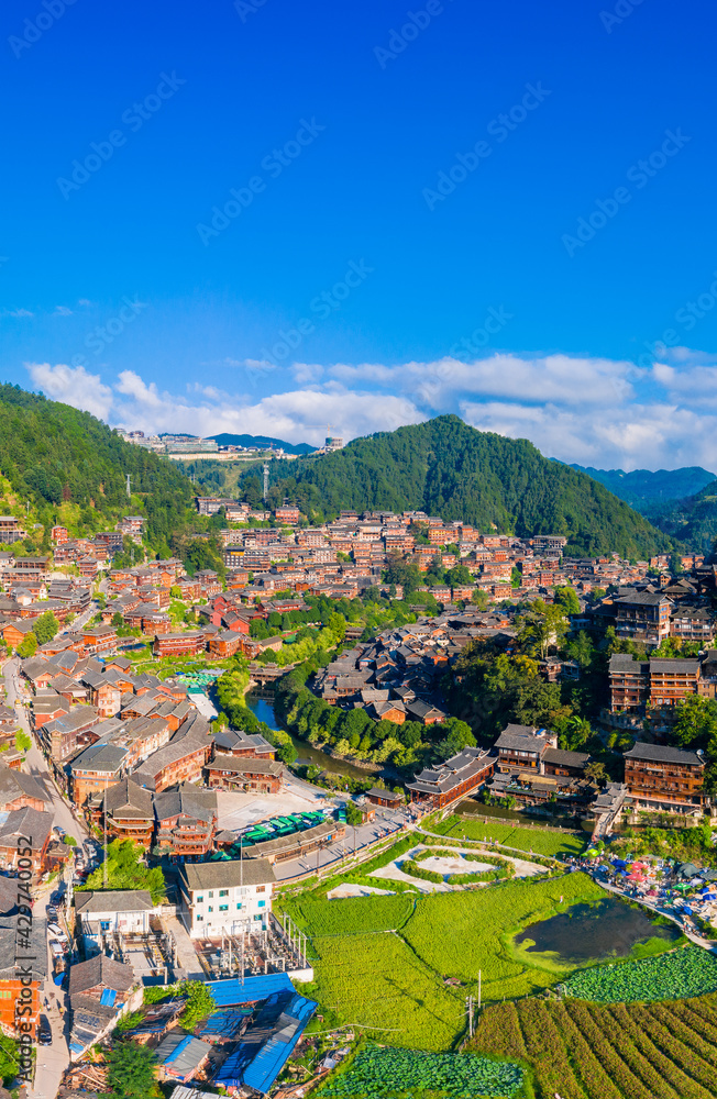 Naklejka premium Qianhu Miao village in Xijiang, Qiandongnan, Guizhou Province, China