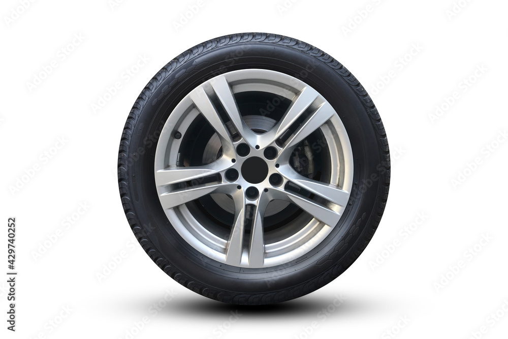Clipping path. Wheel super car isolated on white background view. Move speed. Flat lay(Top view) Wheel Car view.