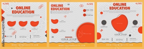 Set of Media social online education template post. Layout for online live webinar, seminar, course, and learning video. Minimal modern and simple style. Electronic Media Vector Illustration