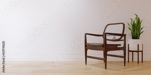 Fototapeta Naklejka Na Ścianę i Meble -  wooden chair with plant 3d rendering 