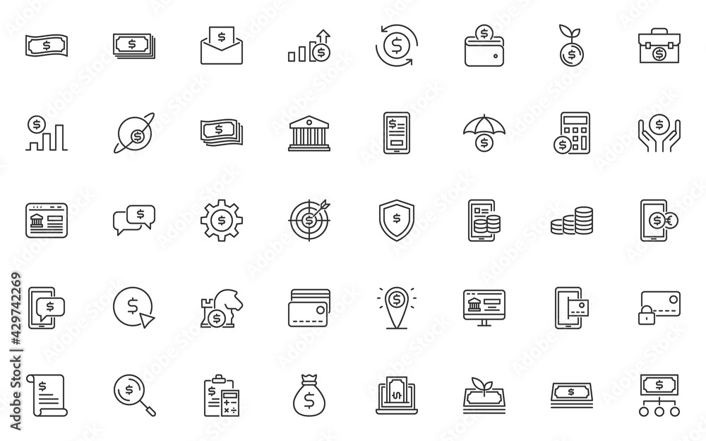 set of money thin line icons, finance, fintech, payment, banking set of money thin line icons, finance, fintech, payment, banking