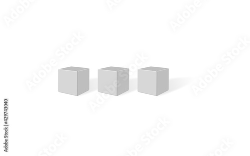 3d illustration three cube on white background with shadow