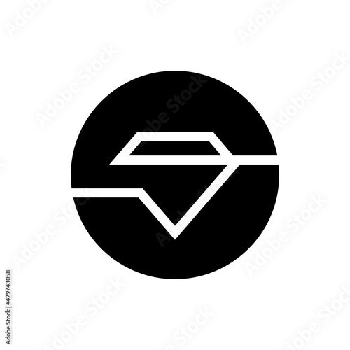 Simple diamond gem logo, diamond gemstone line logo icon on black circle background, jewelry concept illustration - Vector