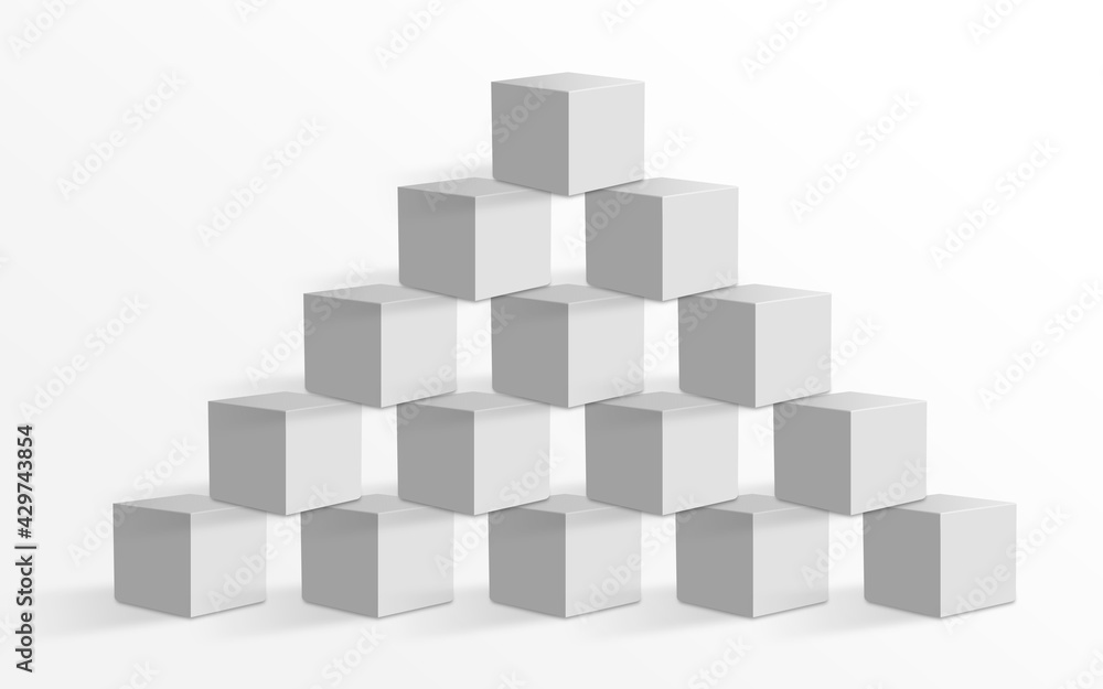3d illustration multi cube pyramids on white background with shadow 3d illustration multi cube pyramids on white background with shadow