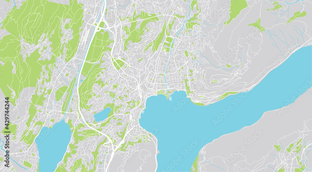 Urban vector city map of Lugano, Switzerland, Europe