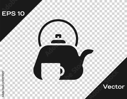 Black Traditional tea ceremony icon isolated on transparent background. Teapot with cup. Vector