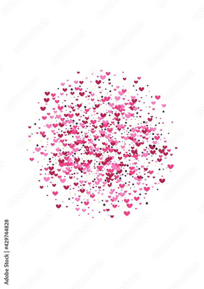 Red Birthday Circle Illustration. Rose Like Background. Heart Wedding Texture. Pink Round Fireworks. Banner Wallpaper.