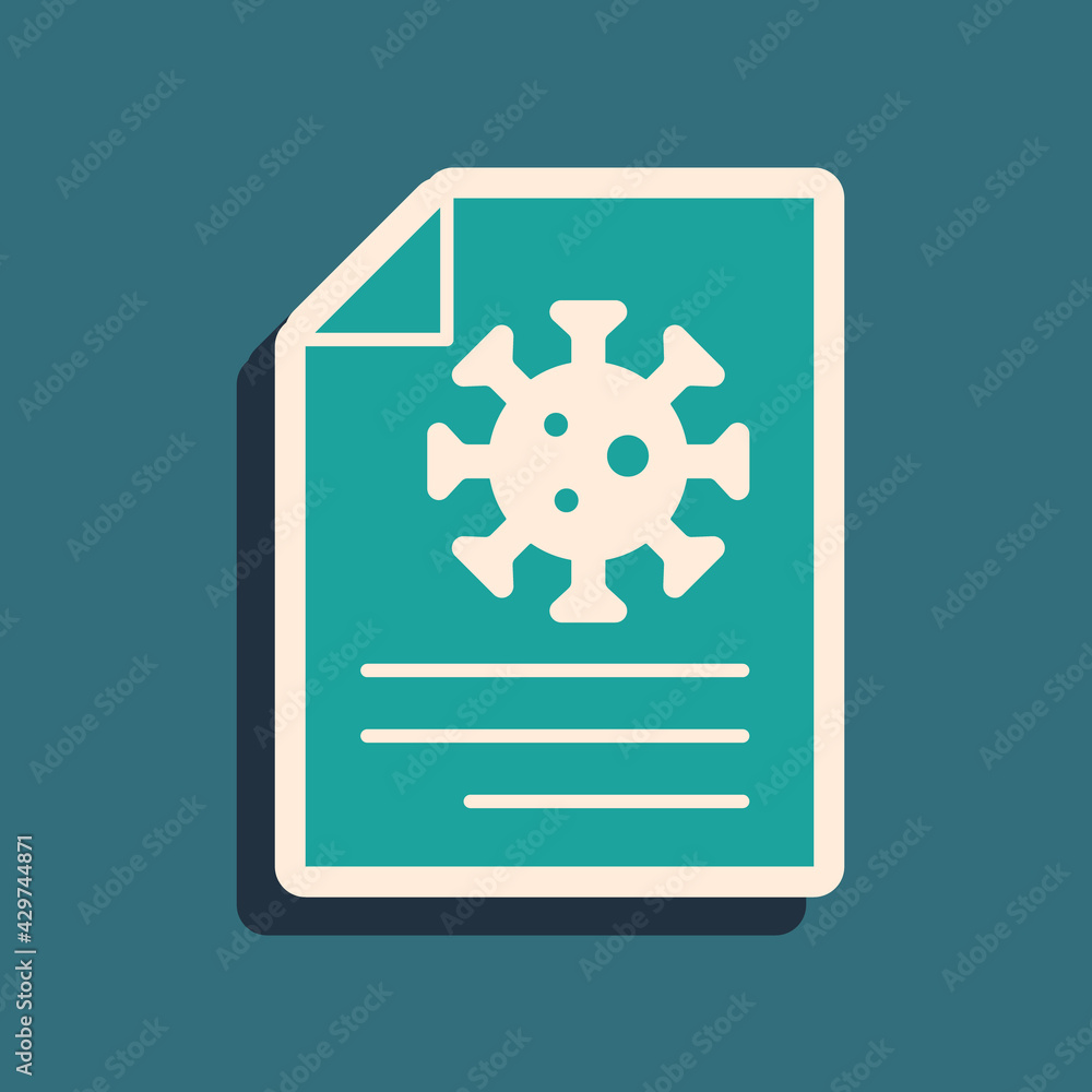 Green Medical clipboard with blood test results icon isolated on green background. Clinical record, medical check marks report. Long shadow style. Vector.