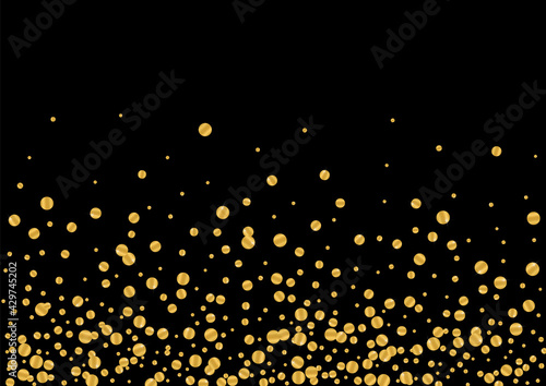 Gold Birthday Foil Design. Round Dot Texture. Golden Glitter Sparkle Frame. Greeting Confetti Background. Yellow Decoration Particles.