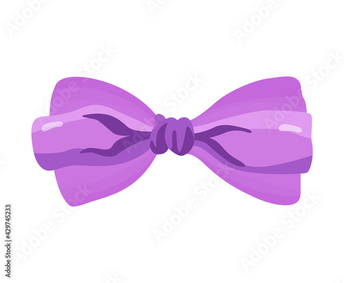 Gift bow colorful flat vector illustration. Violet knot for present element template. Decoration for gifts, greetings or holidays