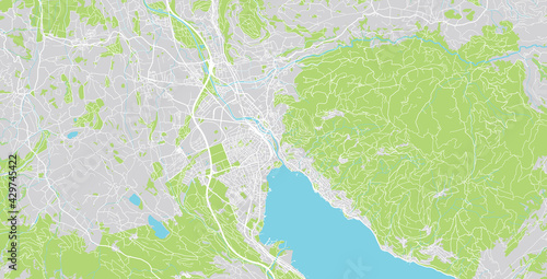 Urban vector city map of Thun, Switzerland, Europe