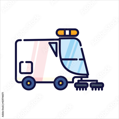 Illustration of the street sweeper. Filled-outline icon of the street sweeper.