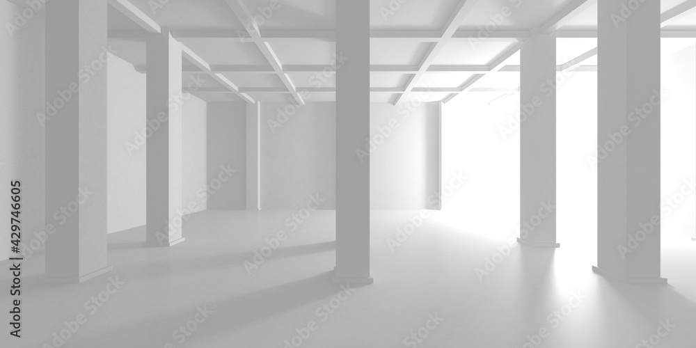 Fototapeta premium Illuminated corridor interior design. Empty Room Interior Background