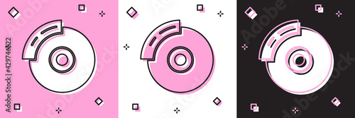 Set Car brake disk with caliper icon isolated on pink and white, black background. Vector