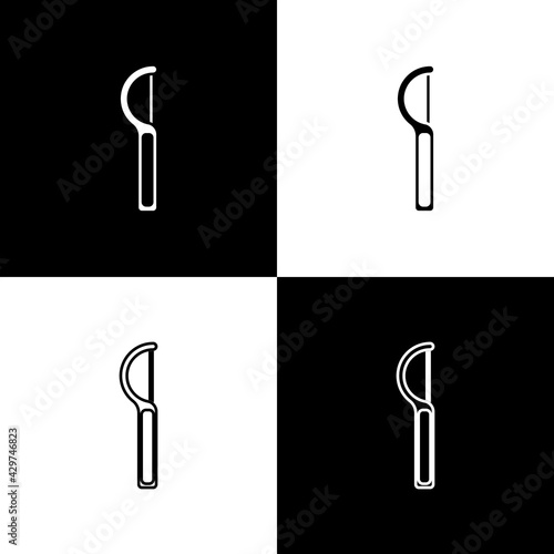 Set Dental floss icon isolated on black and white background. Vector