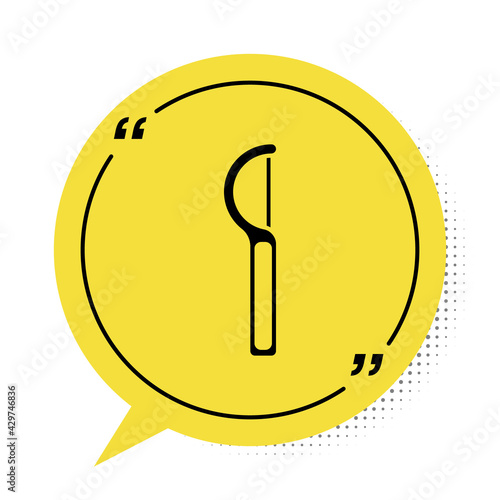 Black Dental floss icon isolated on white background. Yellow speech bubble symbol. Vector