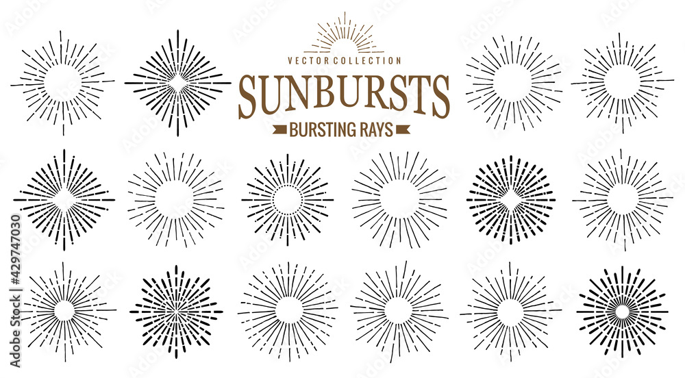 Sunburst icon set. Retro hand drawn sparkle. Geometric sun beams in different forms. Bursting rays design elements. Star shining form of lines Sunburst icon set. Retro hand drawn sparkle. Geometric sun beams in different forms. Bursting rays design elements. Star shining form of lines