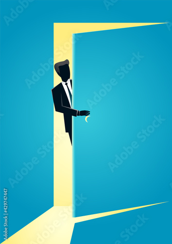vector illustration of businessman peeking from behind the door. business concept illustration