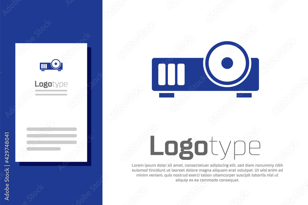Fototapeta premium Blue Presentation, movie, film, media projector icon isolated on white background. Logo design template element. Vector