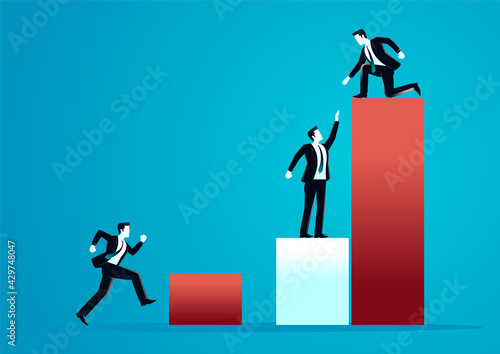 vector illustration of businessman helping each other. describe team building, teamwork, solution, cooperation, target and strategy. business concept illustration