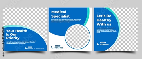 Medical and health care social media post template. Usable for social media, flyers, banners, and web internet ads.