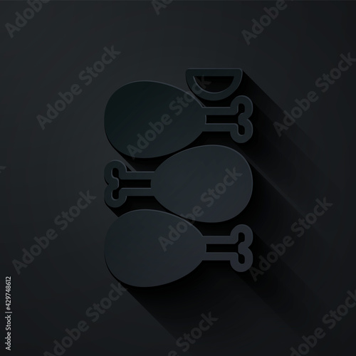 Paper cut Indian traditional food Tandoori chicken icon isolated on black background. Paper art style. Vector