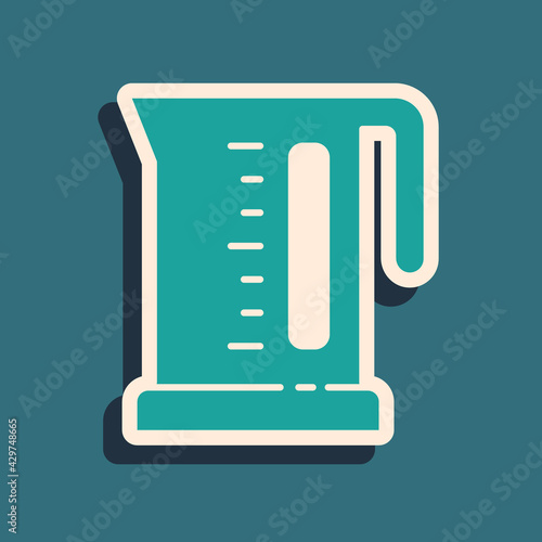 Green Electric kettle icon isolated on green background. Teapot icon. Long shadow style. Vector