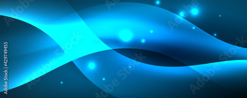 Shiny glowing neon wave, light lines abstract background. Magic energy and motion concept. Vector wallpaper template
