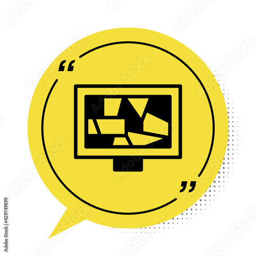 Black Picture art icon isolated on white background. Yellow speech bubble symbol. Vector