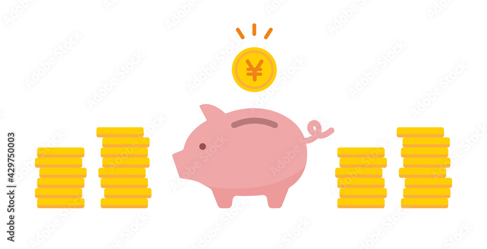 お金とブタの貯金箱のイラスト 貯蓄 貯める 節約 コイン 硬貨 Stock ベクター Adobe Stock