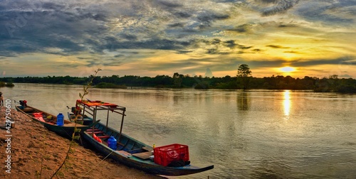 Wild Mekong riverside at sunset