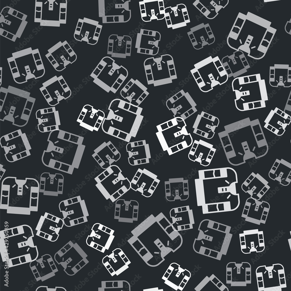 Grey Embroidered shirt icon isolated seamless pattern on black background. National ukrainian clothing. Vector Grey Embroidered shirt icon isolated seamless pattern on black background. National ukrainian clothing. Vector