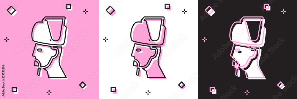 Set Ukrainian cossack icon isolated on pink and white, black background. Vector