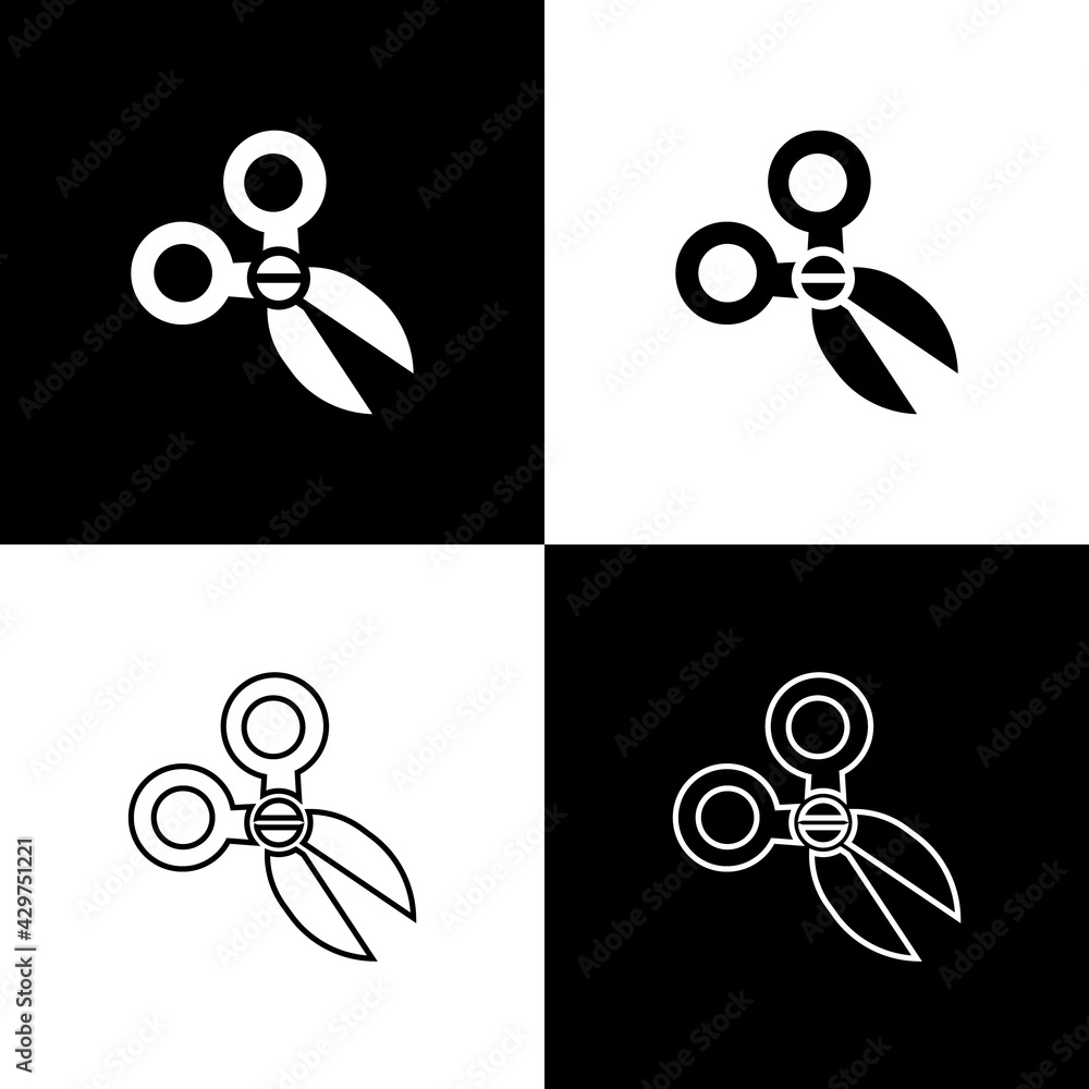 Set Scissors icon isolated on black and white background. Cutting tool sign. Vector Set Scissors icon isolated on black and white background. Cutting tool sign. Vector