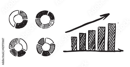 Graphs and Charts  icons, Set hand drawn . Vector	
