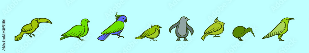 set of bird cartoon icon design template with various models. vector illustration isolated on blue background set of bird cartoon icon design template with various models. vector illustration isolated on blue background