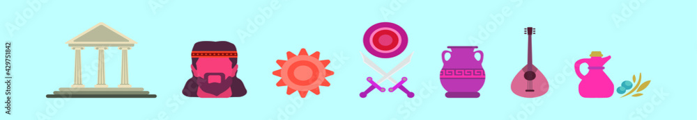 set of greek cartoon icon design template with various models. vector illustration isolated on blue background set of greek cartoon icon design template with various models. vector illustration isolated on blue background