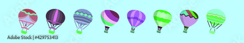 set of hot air balloon cartoon icon design template with various models. vector illustration isolated on blue background