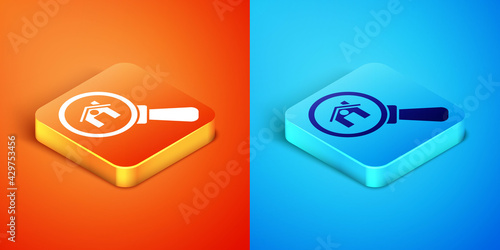 Free Download Isometric Search house icon isolated on orange and blue background. Real estate symbol of a house under magnifying glass. Vector - GFXLoad