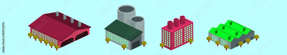 set of isometric building cartoon icon design template with various models. vector illustration isolated on blue background set of isometric building cartoon icon design template with various models. vector illustration isolated on blue background