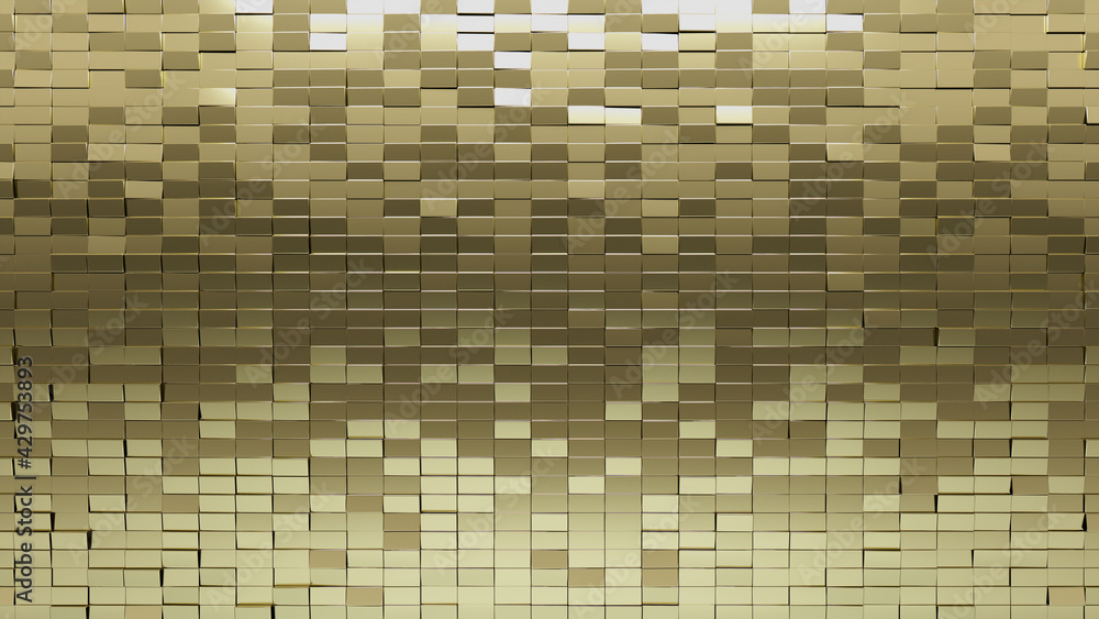 Luxurious Tiles arranged to create a Glossy wall. Rectangle, Gold Background formed from 3D blocks. 3D Render Luxurious Tiles arranged to create a Glossy wall. Rectangle, Gold Background formed from 3D blocks. 3D Render