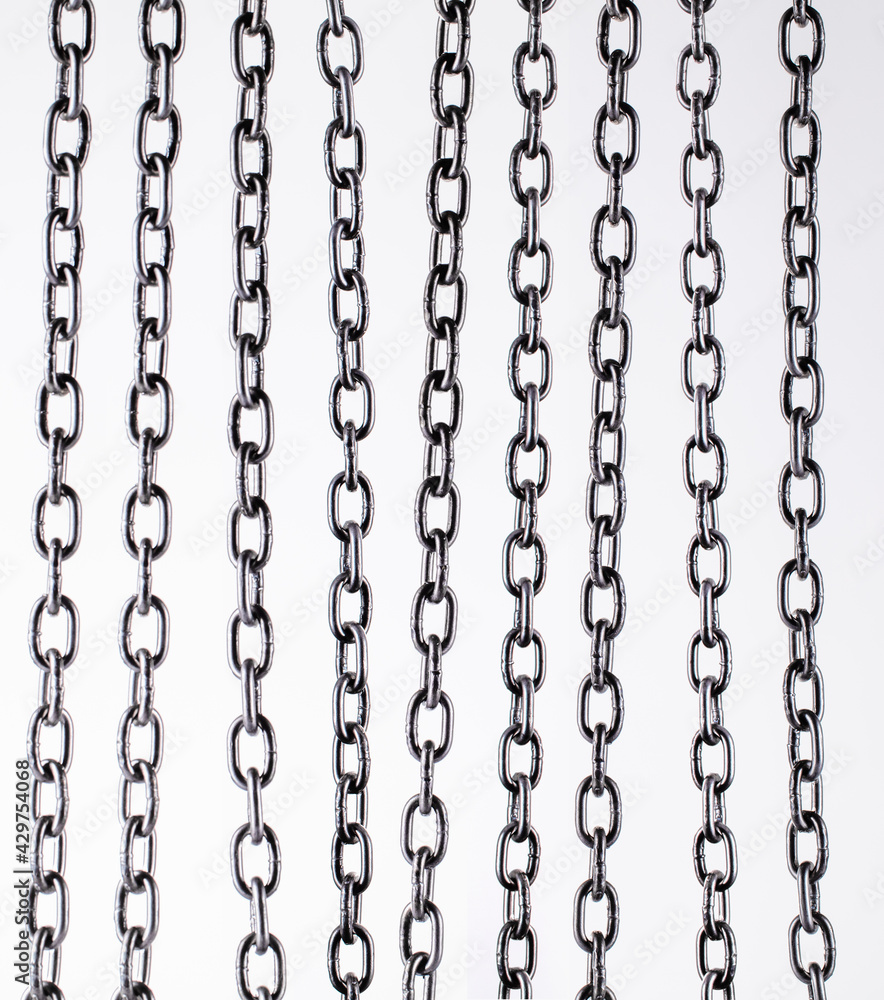 Set. Collection of various metal chains on a white background Set. Collection of various metal chains on a white background