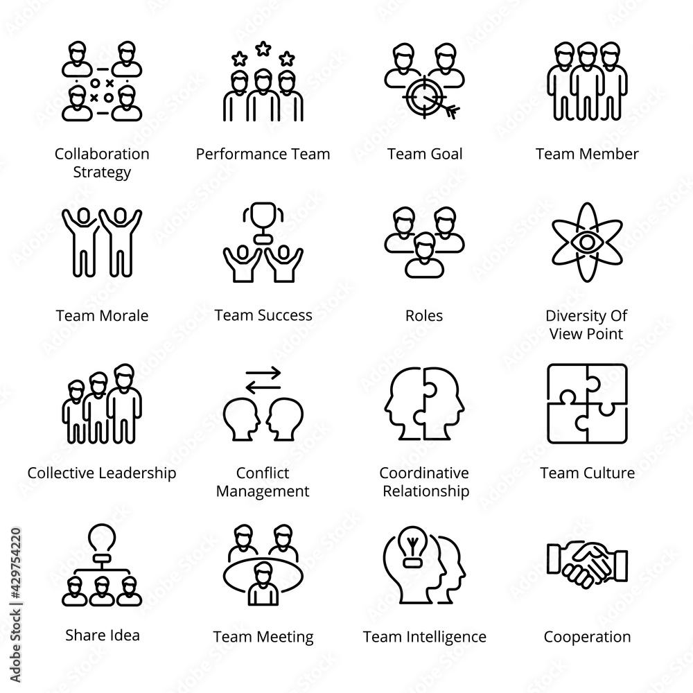 Team‌ ‌Work‌  Outline Icons - Stroked, Vectors