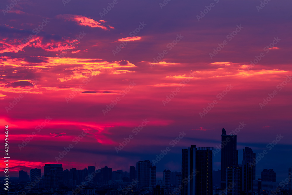abstract background view of the colorful twilight sky.In the evening, the colorful changes (pink, orange, yellow, purple, sky) merge into the beauty of nature